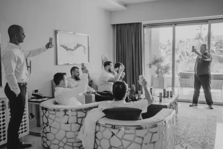 Cathy and Trevor getting ready for their wedding at Garza Blanca, Los Cabos