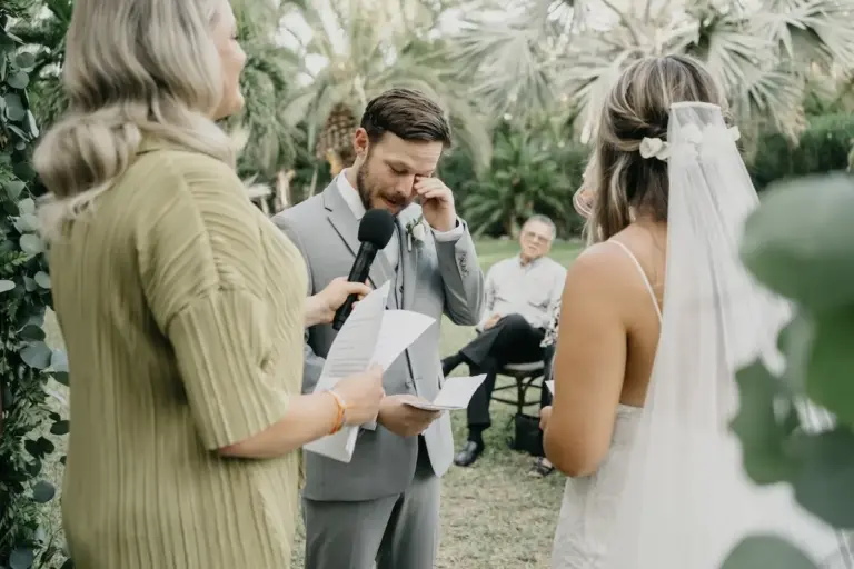 Wedding ceremony among the palm trees at Acre Resort, Los Cabos