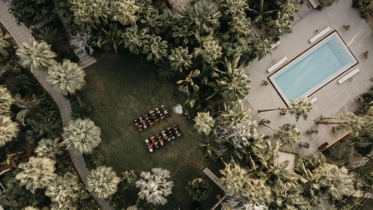 Wedding ceremony among the palm trees at Acre Resort, Los Cabos