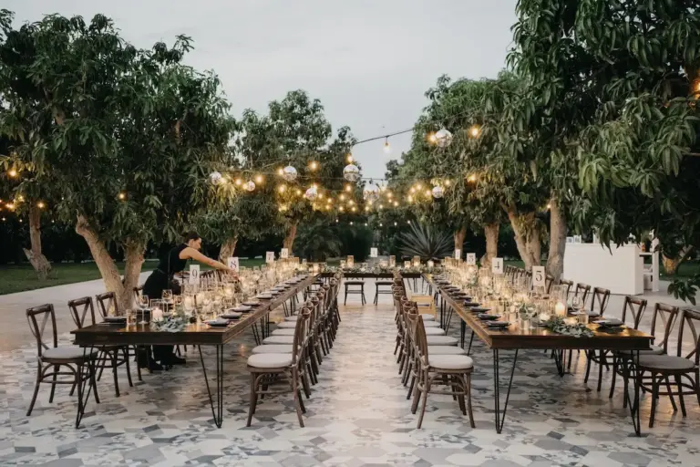 Wedding reception under the lights at Acre Resort, Los Cabos