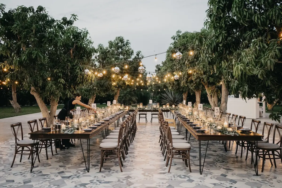 Wedding reception under the lights at Acre Resort, Los Cabos