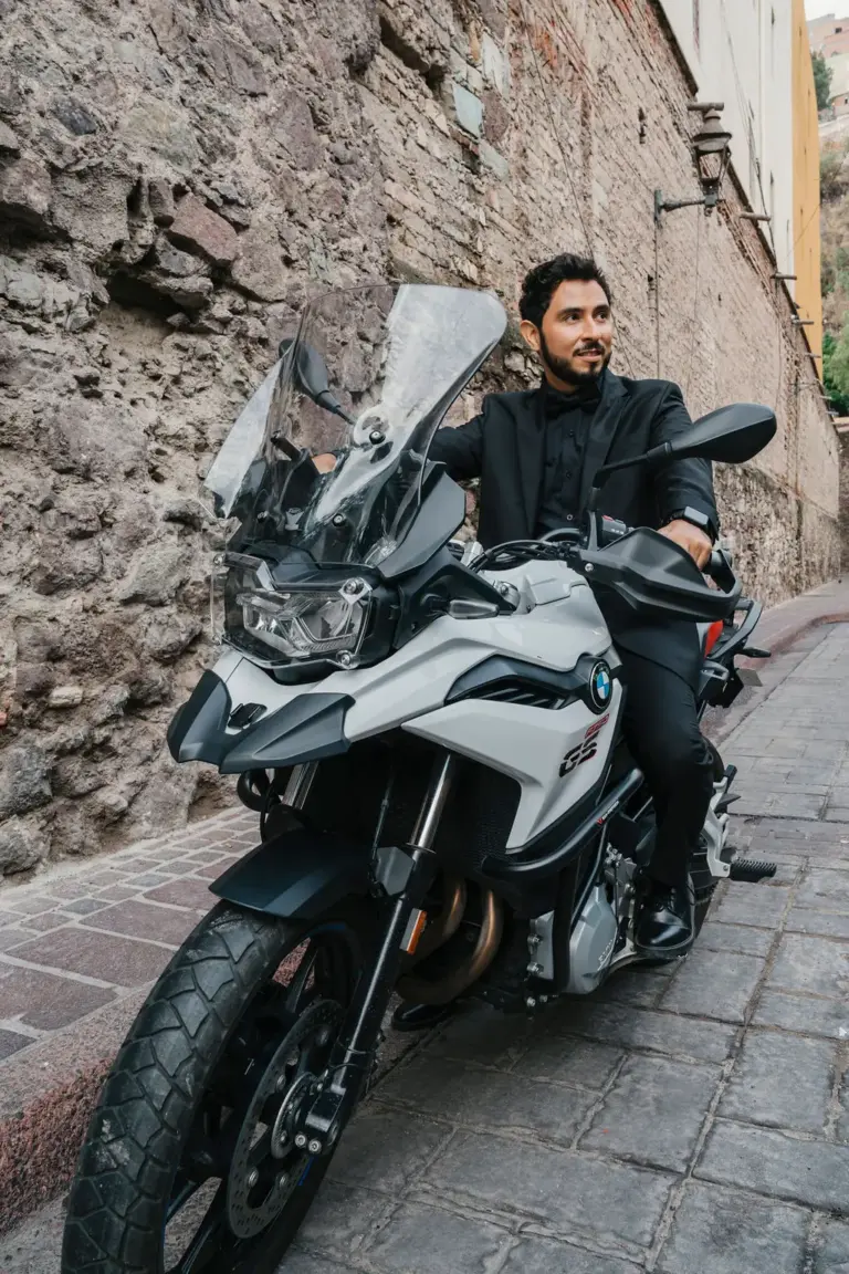 Guanajuato engagement groom on motorcycle alley