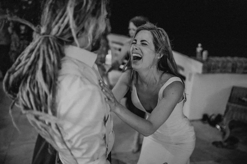 First dance barefoot by the pool at a Villa Azul wedding reception